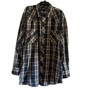 Falcon Bay Black Plaid Western Pearl Snap Up Shirt Casual Long Sleeve 2XLT